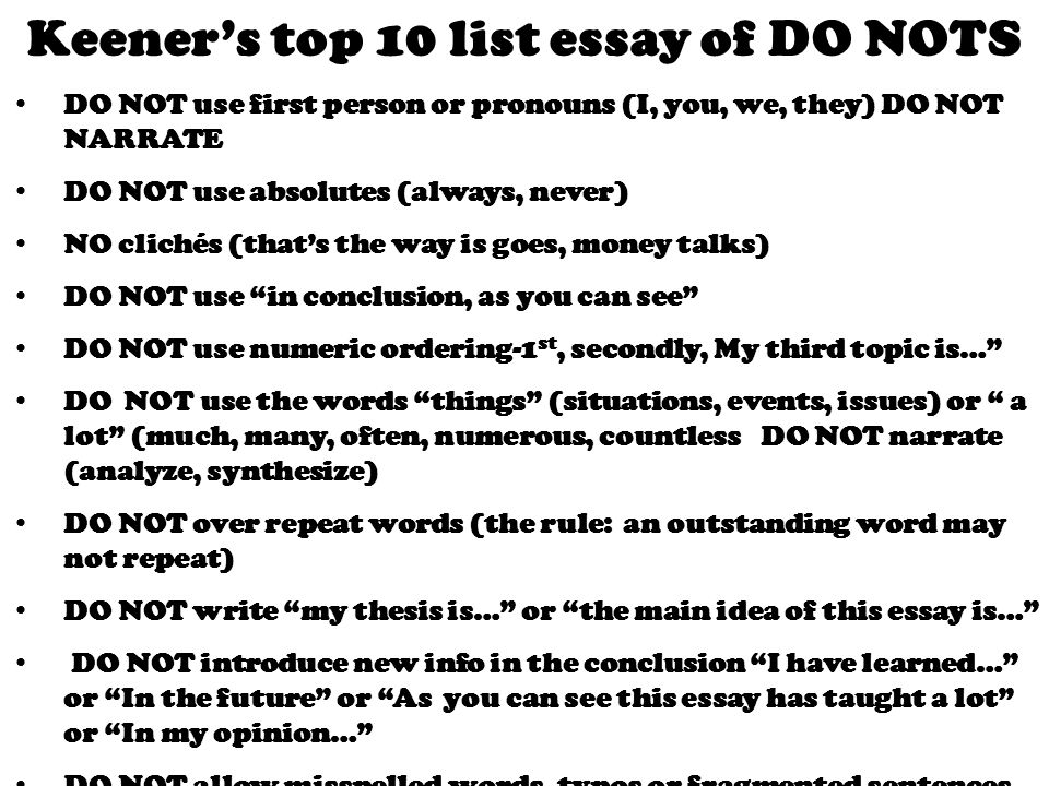 Words not to use in a essay